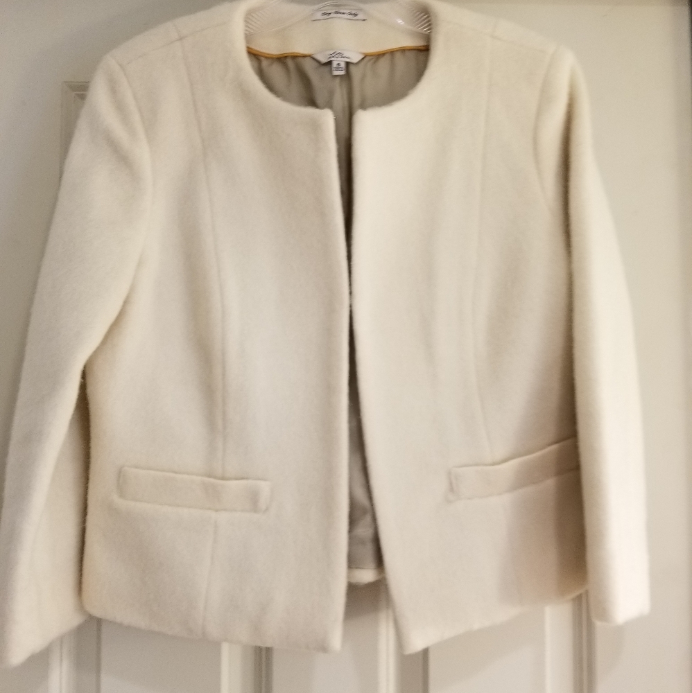 LL Bean Signature Ivory Wool Jacket Size 6